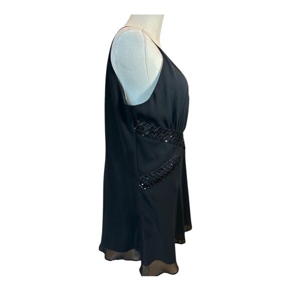 R&M Richards Black Evening Top Size 14 Sequined Sleeveless Chiffon Satin Top - Picture 2 of 16